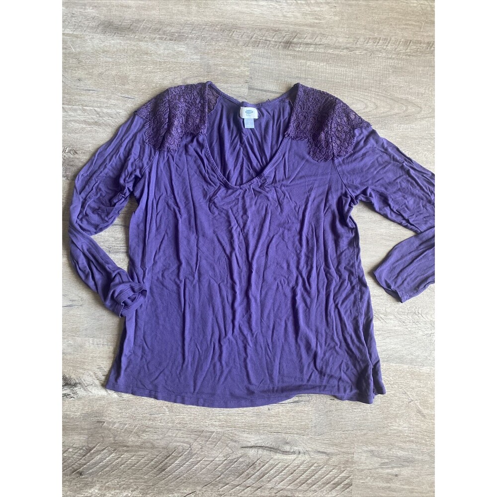 Old Navy Long Sleeve Shirt Lace Shoulders Purple Large